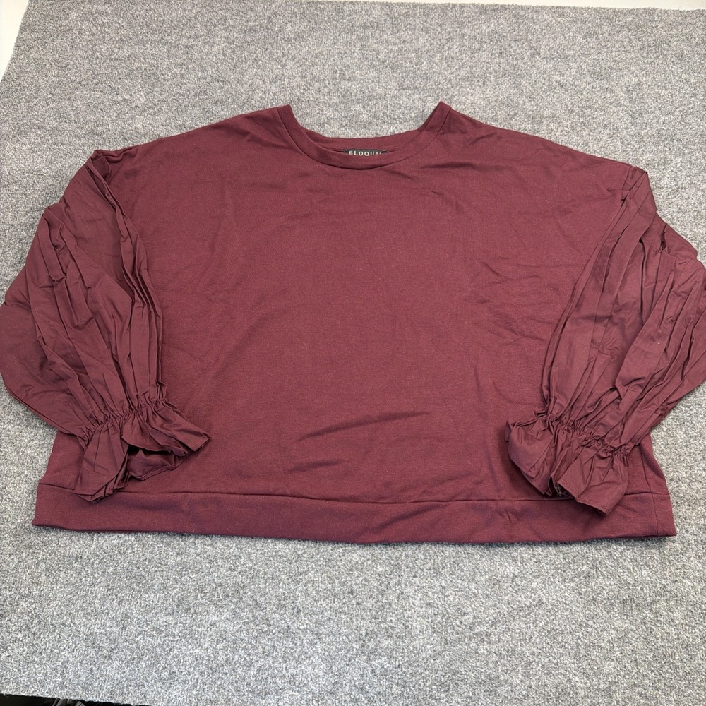 ELOQUII Women's 26/28 Burgundy‎ Puff Sleeve Sweatshirt Pullover Plus Size